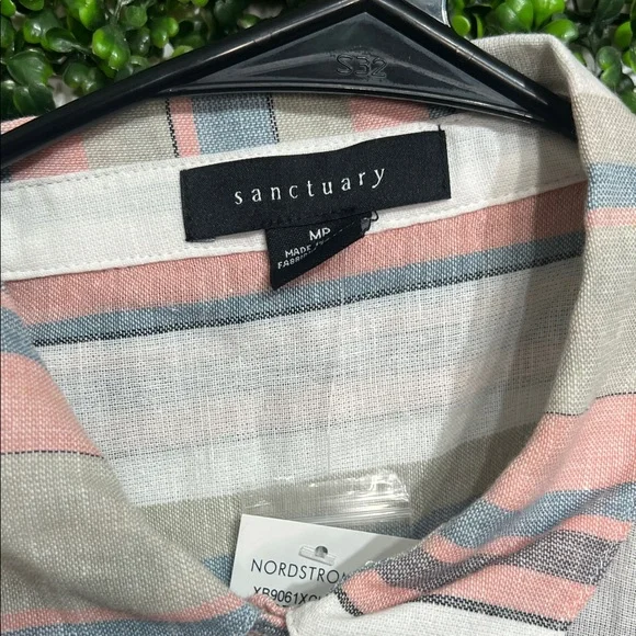 Sanctuary Borrego Tie Button Down Sierra Stripe Shirt size Medium Cotton Linen - Picture 2 of 7